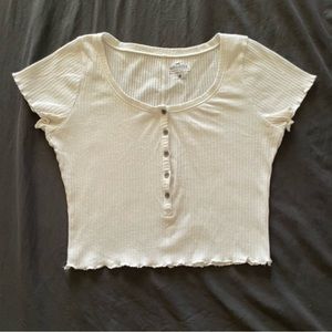 white cropped henley top